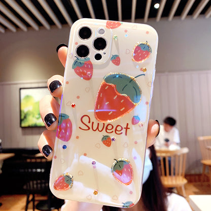Compatible with Apple , Strawberry Floret Silicone Mobile Phone Anti Drop Case