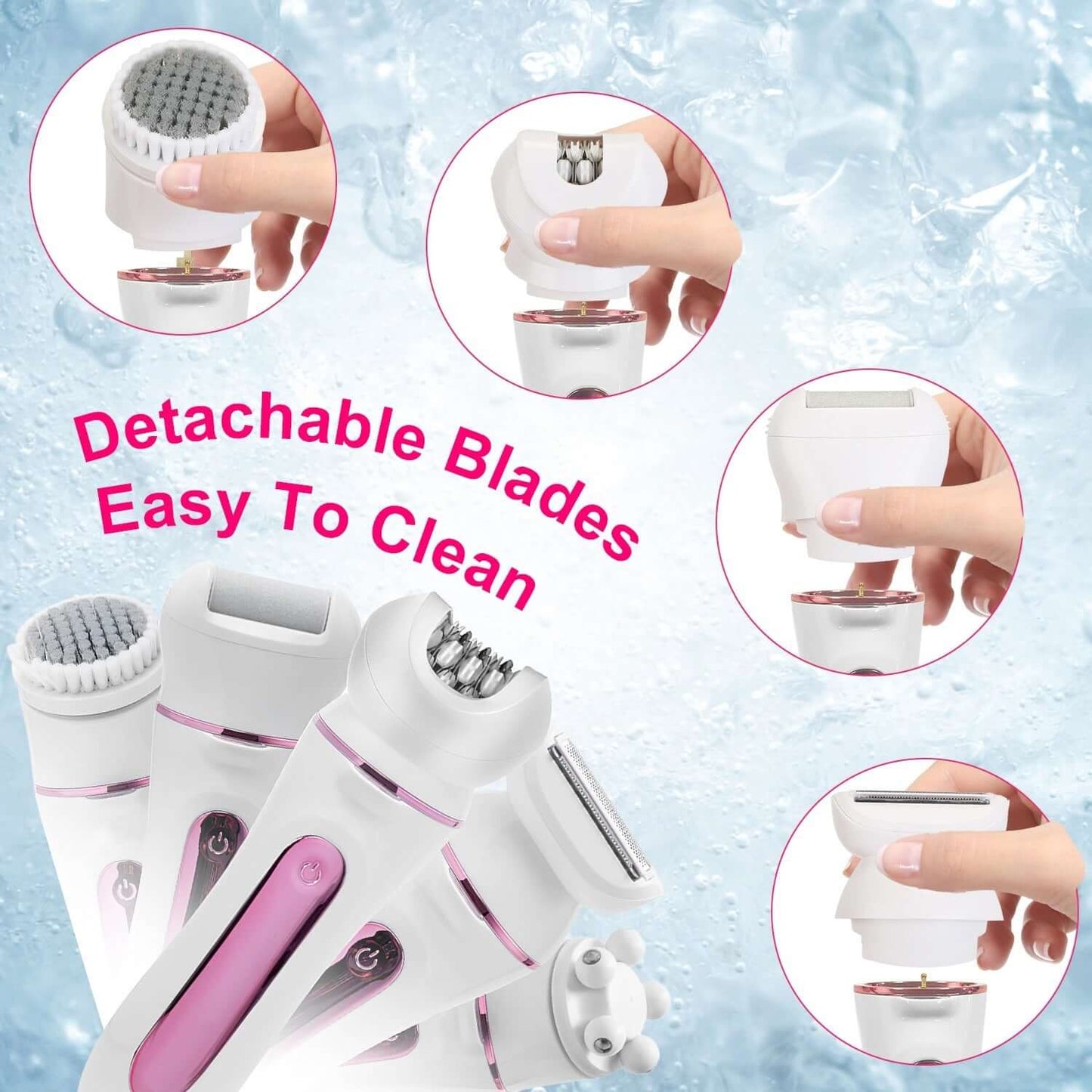 1Pc 5 In 1 Electric Body Epilator Rechargeable Women's Grooming Kit Epilator Shaver Facial Brush Callus Remover 5 Point Massager With LED Light LED Display Charging Base