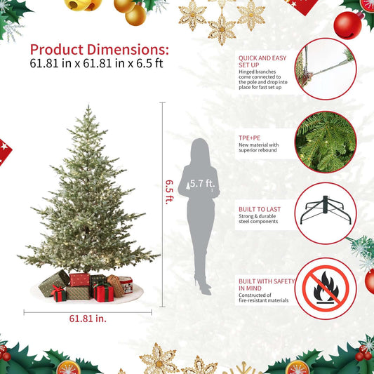 Colorado Blue Spruce 7.5ft Christmas Tree Pre-Lit Artificial Full With 4,076 Branch Tips & 1,518 Low-Voltage Warm LED Lights, Foldable Stand & Realistic Flame-Resistant Branches